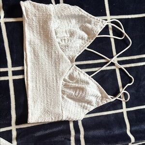SHEIN White Textured Crop Bralette with Spaghetti Straps
